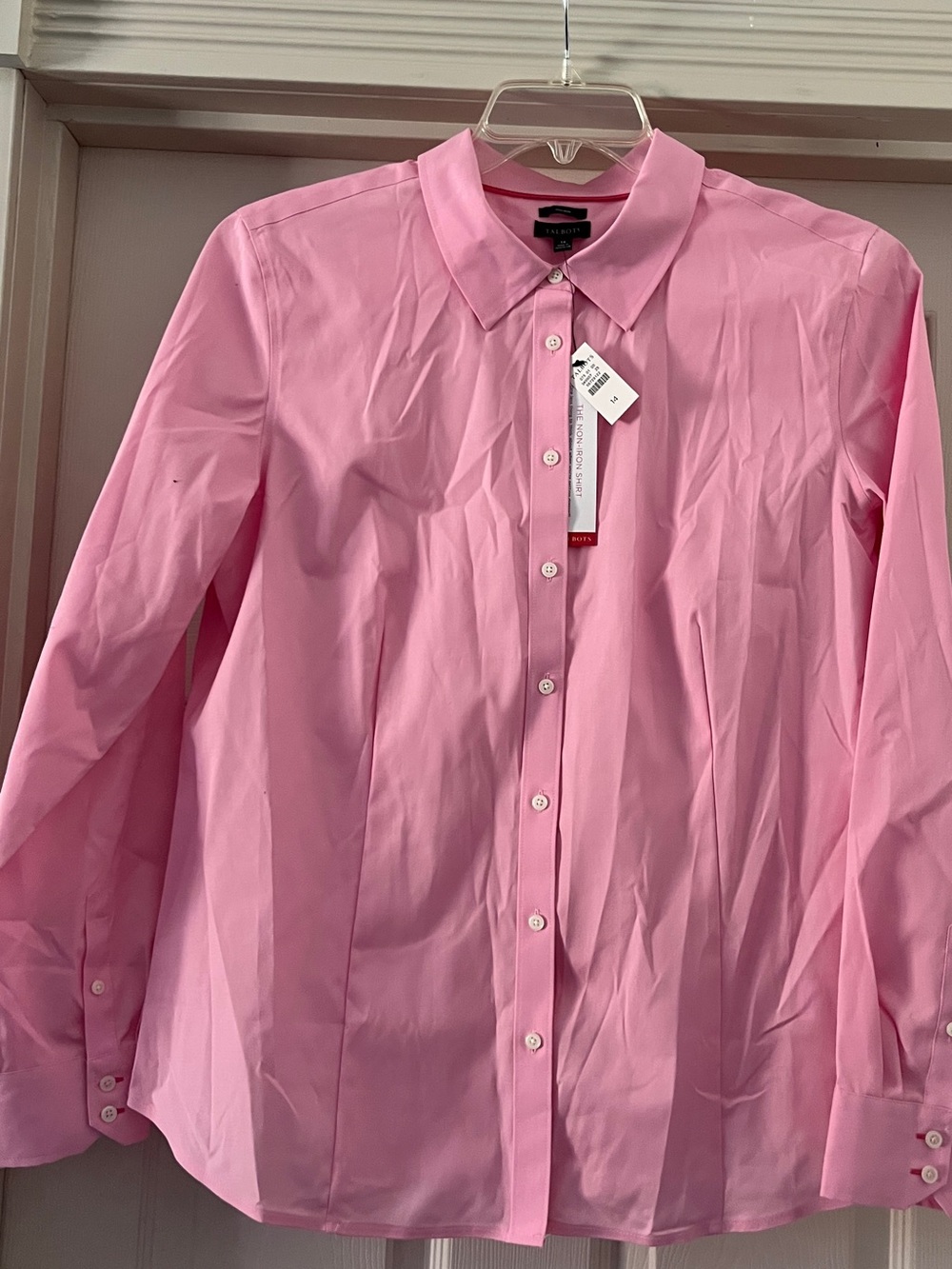 Talbots Pink Button-Up Dress Shirt non- iron size 14, NWT